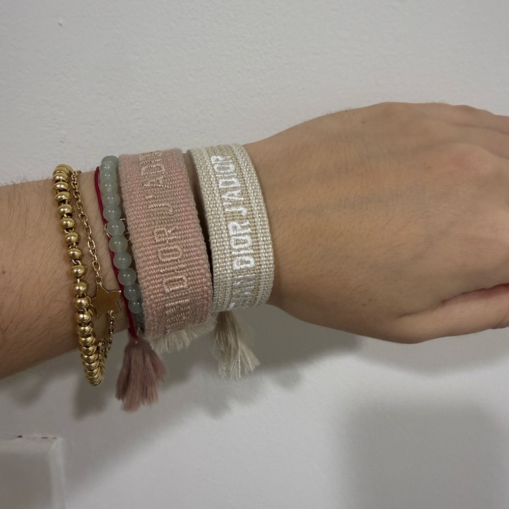 Elegant Beige and Pink Woven crochet Bracelet Set perfect condition